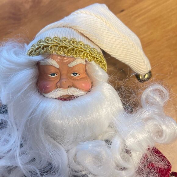 2 Christmas Santa Elves Vtg Ornament Shelf Sitter Bendable Fabric Dolls - Picture 4 of 7